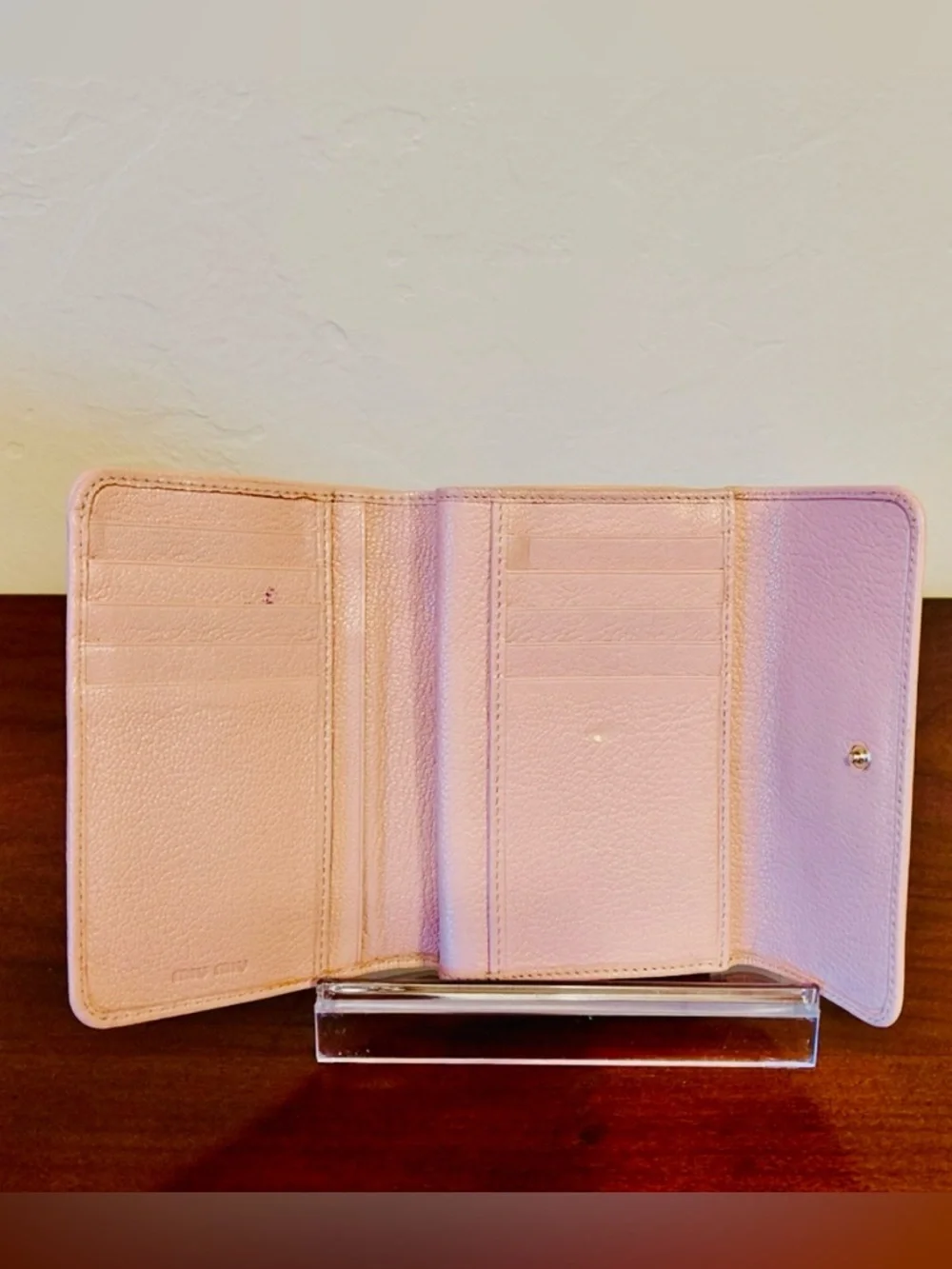 Miu Miu Madras Fiocco Trifold Wallet Blush Pink Leather Bow COA Authentic -GUC - Picture 2 of 15